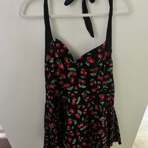Hell Bunny halter pinup rockabilly cherry print mini dress Size 3xl fit & Flare